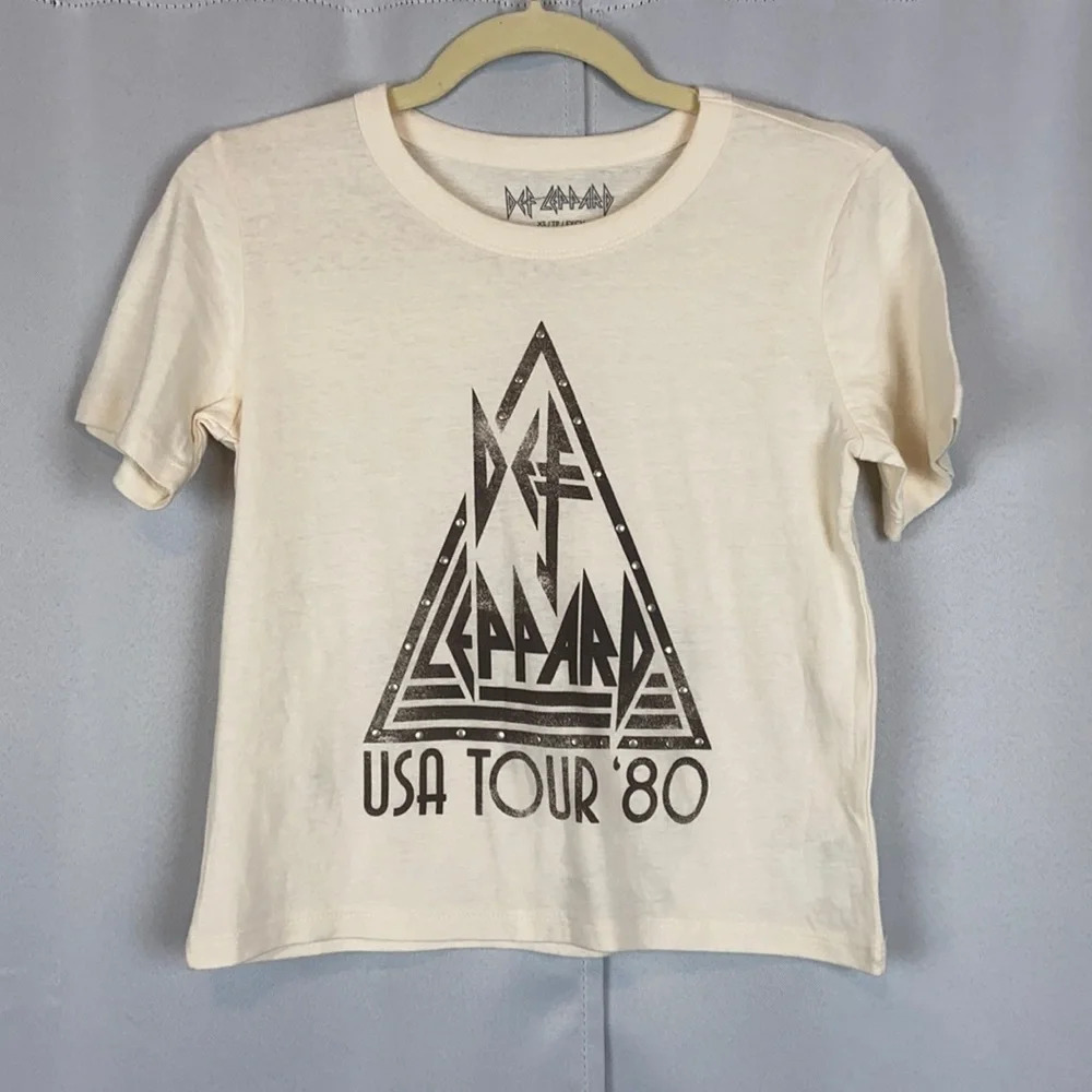 NWOT Def Leppard‎ Band Crop Top Shirt USA Tour 1980s XS